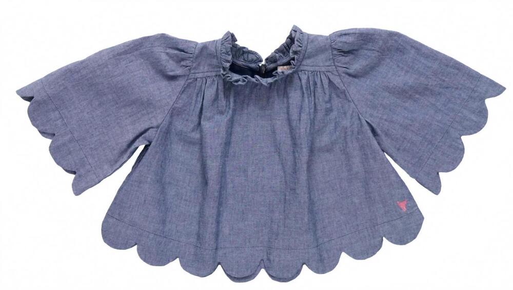 NEW PINK CHICKEN kids scallop misha top in blue - chambray